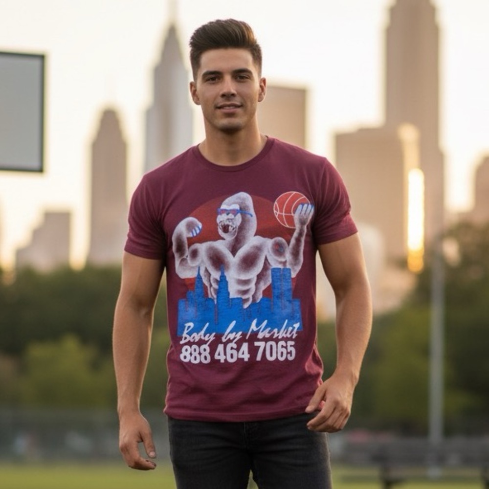 MArket Burgundy‎ Tee with gorilla size Small